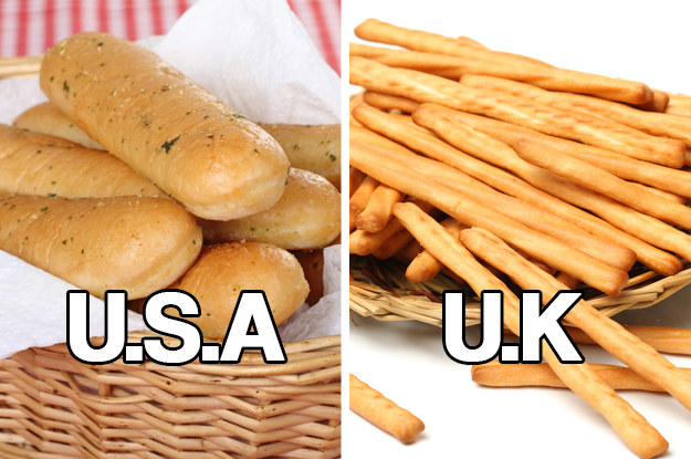 American breadsticks being like small baguettes instead of crunchy, slim things.