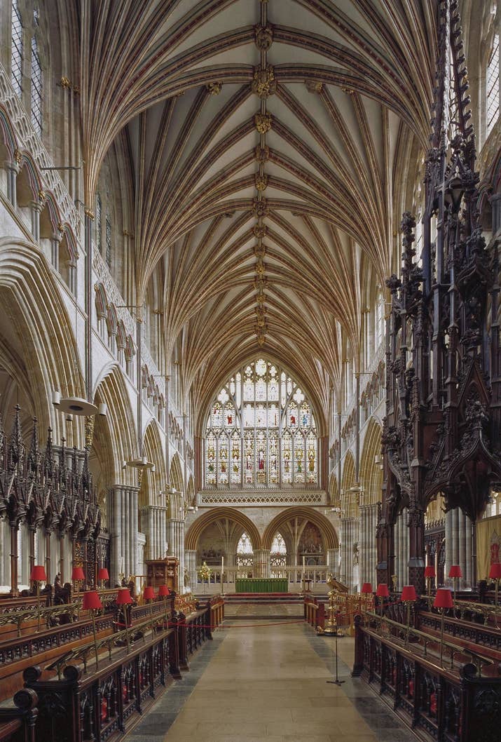 Exeter Cathedral boasts the longest uninterrupted medieval vaulted ceiling in Europe (96m).