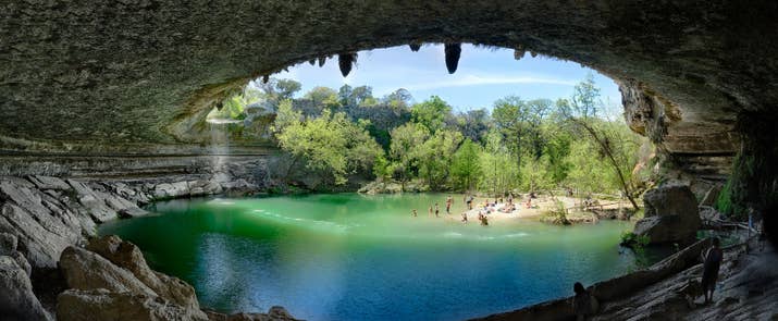 When in Austin, take the 30 minute drive to Hamilton Pool. A quick hike brings you to the jade green swimming hole surrounded by limestone cliffs.