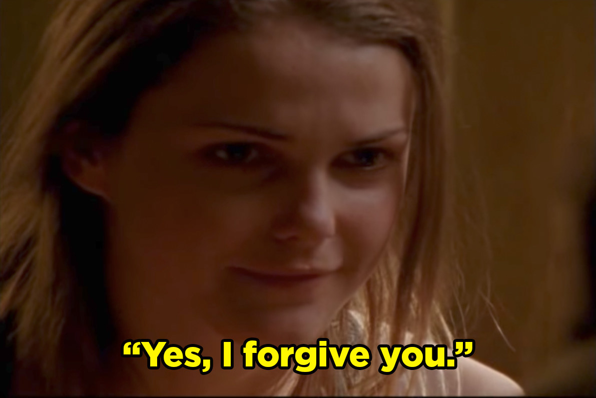 close up of Felicity saying, &quot;Yes, I forgive you&quot;