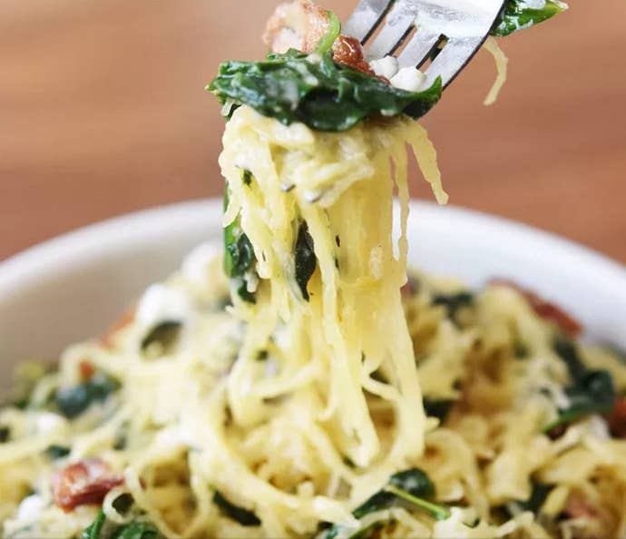 "You can never go wrong with spaghetti squash. I've been on a lower-carb diet for a few months now and there's no way I could have made it this long without it."—lauraannec2Try this ridiculously tasty recipe for spaghetti squash with bacon, spinach, and goat cheese.