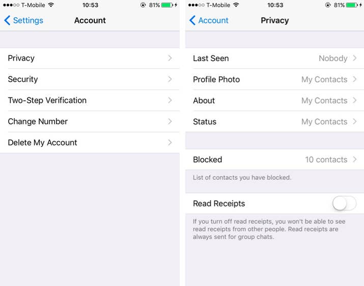* Click "Settings" on the bottom right of your WhatsApp screen.* Click on "Account".* Click on "Privacy".* Change your "Profile Photo", "About" and "Status" privacy settings to "My Contacts".This will prevent anyone with your number from creeping on your WhatsApp info, unless you decide to add them to your contacts.