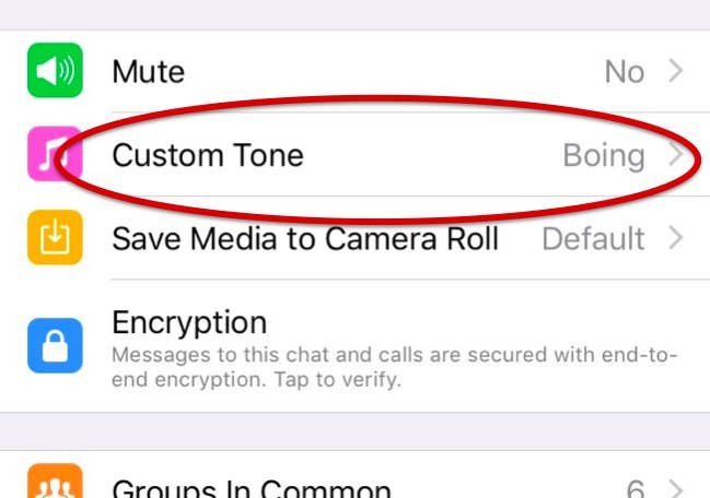 If you're constantly receiving messages on your phone, and feel the need to check your screen to see who it is, here's a quick way to save some eye-time.* Click on the name of any private/group chat to open up Contact Info.* Click on "Custom Notifications" and select a unique tone for that chat.Now you know who you're ignoring without even checking your screen.
