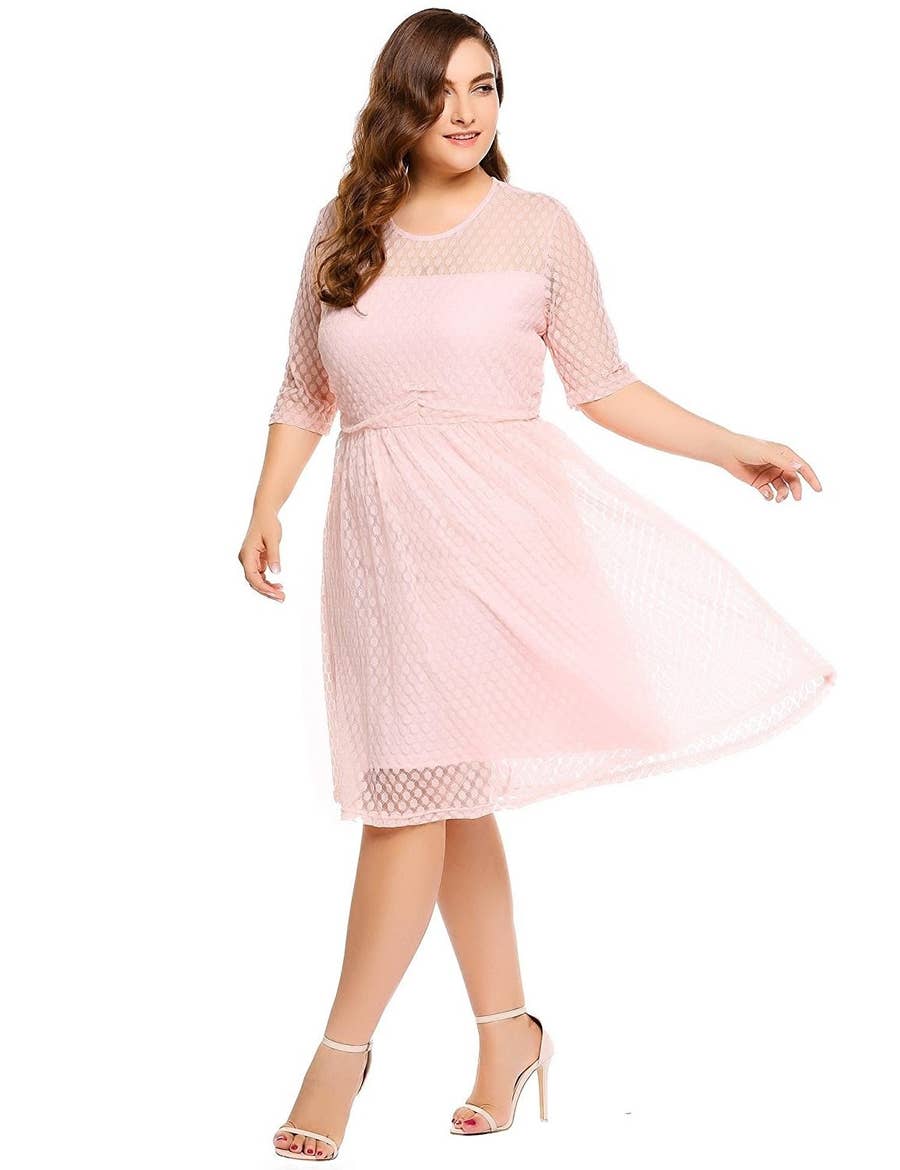knee length dresses for ladies Plus Size Bordeaux Lace Dress