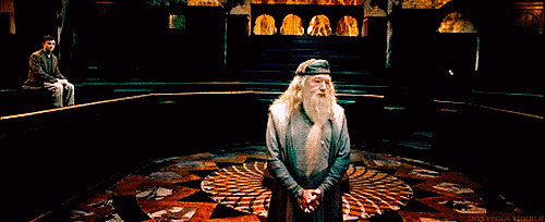 The man spoke in so many riddles, I'm surprised his patronus wasn't a sphinx. Why didn't he just sit them all down and say, "Look guys, my time is probably gonna be up soon, so here's what you need to know about the Deathly Hallows"? No, instead he just drew a symbol in a goddamn book and let them work it out alone.