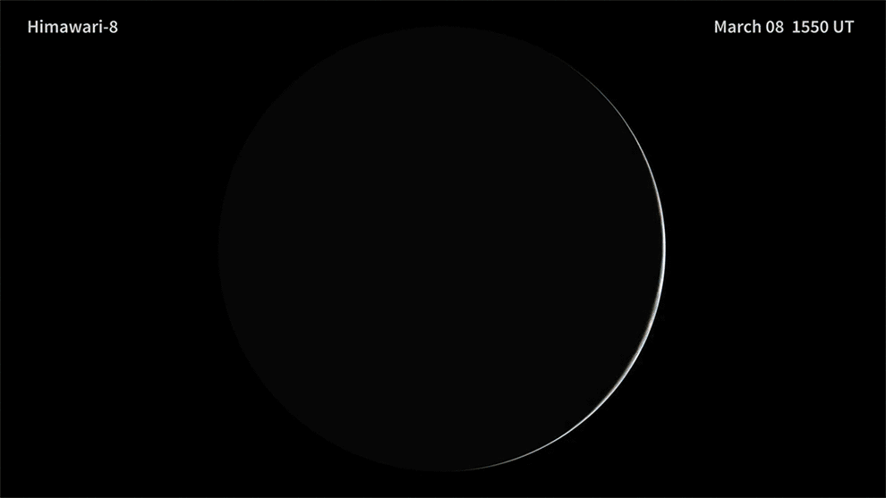 A time-lapse video captured by Japan's Himawari-8 satellite showing the reflection of the sun and shadow of the moon crossing the Earth's surface during a solar eclipse.