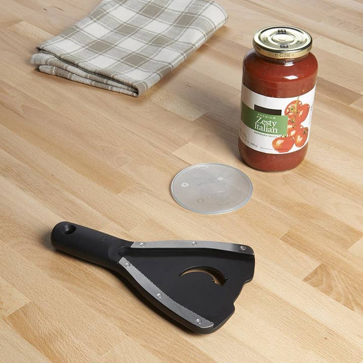 Promising review: "I have tried the OXO Good Grips jar opener on a variety of sizes since my purchase. It has successfully opened a specialty brand of pasta sauce with an extremely large lid, several standard-size lids, and an extremely small single-serve drink (this in my opinion is major, for it is fat too often the smaller-size lids that nearly break you in terms of difficulty, effort, and frustration). Each opening was seamless. You simply place the rubber saucer under the jar to prevent slippage (a major issue whenever you try to open a jar), slide the teeth side over the jar until it stops, signaling that opener has a grip on it and turn." —FrugalshopperGet it from Amazon for $9.99.