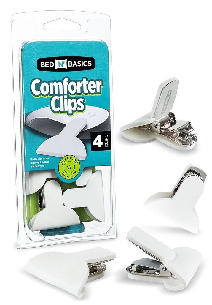 Promising review: "I have a duvet cover that is somehow just a bit too big for the duvet I have (despite being ostensibly the same size) and it has always been a struggle to keep the duvet from bunching up inside the cover. The clips are exactly what I needed. They work perfectly and were very easy to put on. I don't notice them at all, except that they keep the duvet straight inside the cover." —jrc214Get a four-pack from Amazon for $9.95 (available in an eight-pack, as well).
