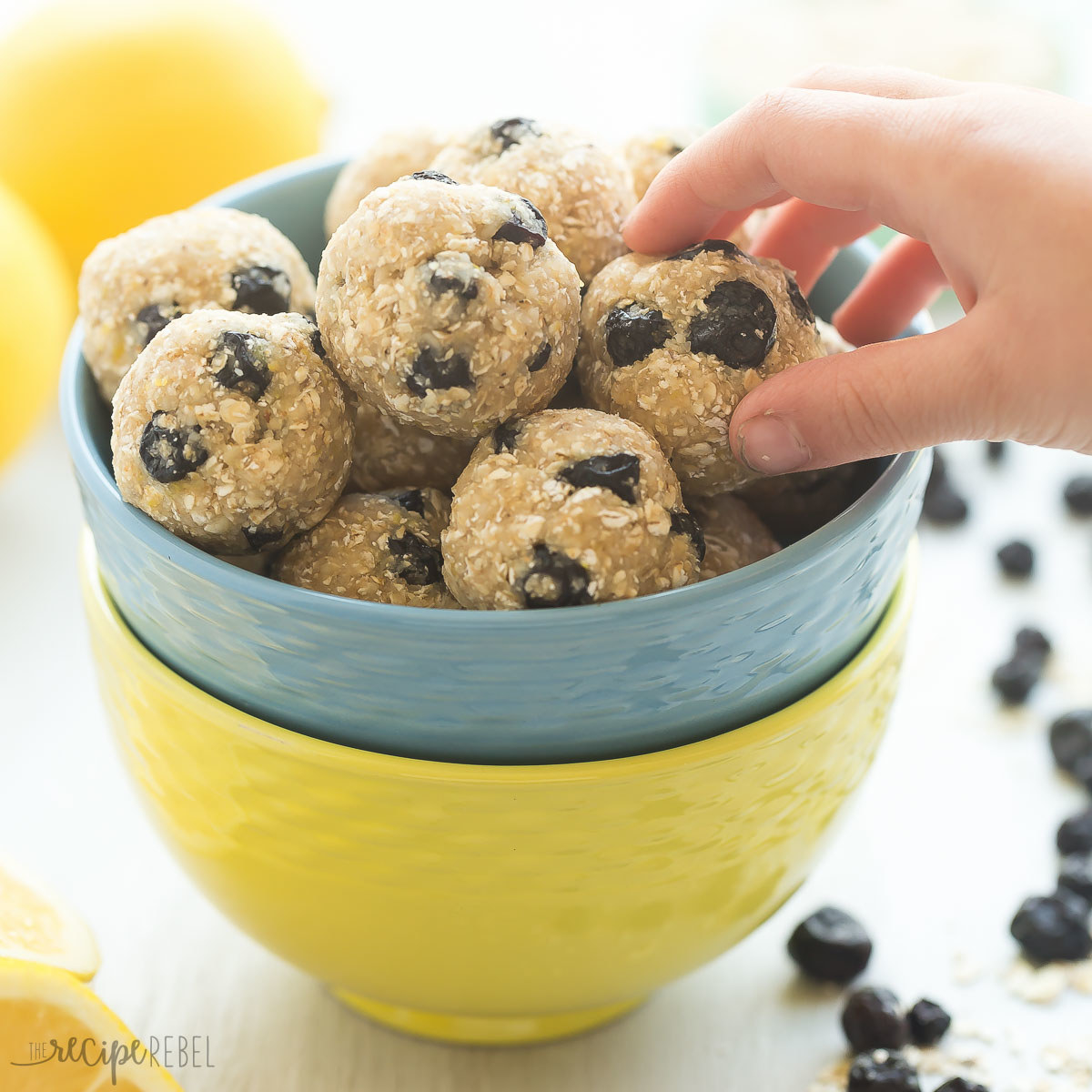 Like little bites of blueberry muffins! These are made with oats and dried blueberries to make for easy and quick energy. See the recipe here.