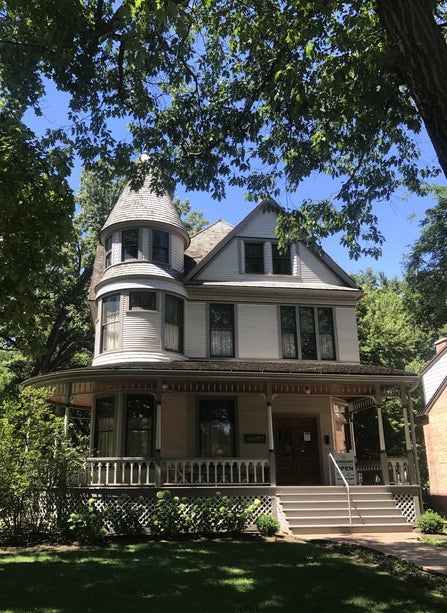 "Located in Oak Park, IL, the home where Ernest Hemingway was born was built by his maternal grandparents in the Queen Ann style. He was born in the second floor master bedroom (well, one of them...the man and wife slept in separate bedrooms) on July 21, 1899." - Ashley of Hasty Booklist