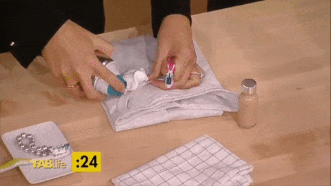 This works because shaving cream has cleaning agents that help break through stains. Check out other stain hacks here.