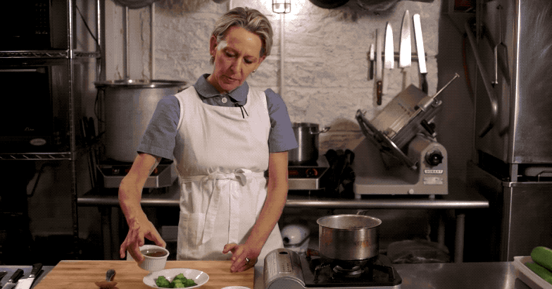 Chef Gabrielle Hamilton of Prune cooks the tops of zucchinis in salted water for a delicious snack that doesn't cost a lot. Simply serve them with a drizzle of good olive oil and flaky sea salt for the perfect appetizer. See how to do it here.
