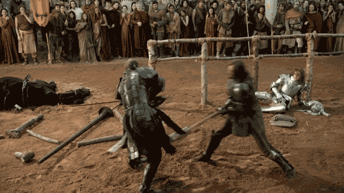 CLEGANEBOWL GET HYPE!!!!If you're wondering what the hell Cleganebowl is – it's the fandom name for the anticipated fight to the death between the Hound and the Mountain. We saw the brothers briefly face-off in Season 1, and people have been thirsting for a proper duel for years. Especially given the history between the brothers – starting with the fact that the Mountain brutally shoved his little brother into the fire when they were children. It would be so, so sweet to see the Hound finally get his revenge. Hopefully in the next episode.