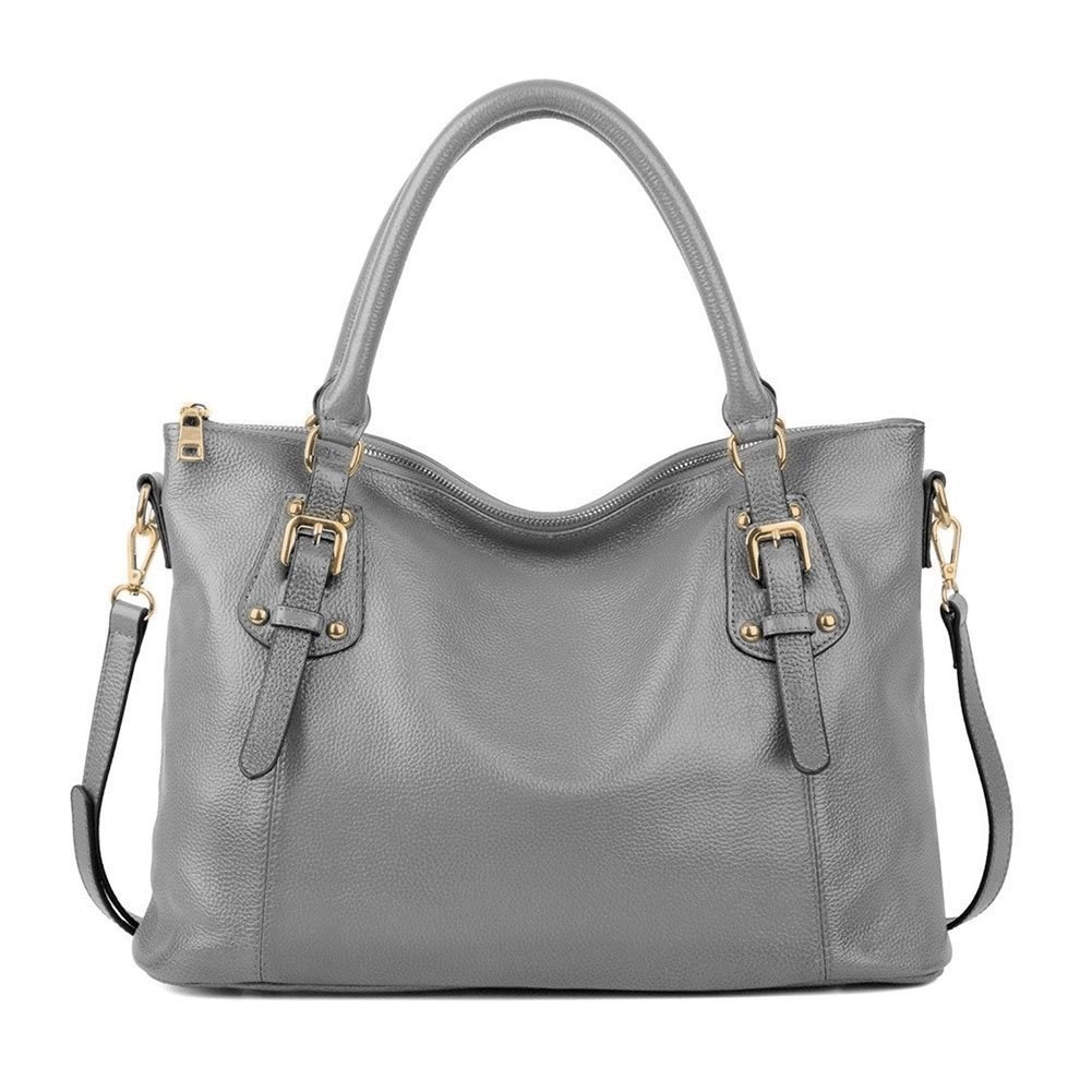 gray leather bag