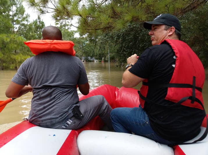 Inflatable boat used as veterans help save lives in Houston.