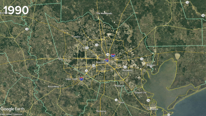 Houston area's growth, according to satellite images from Google Earth.