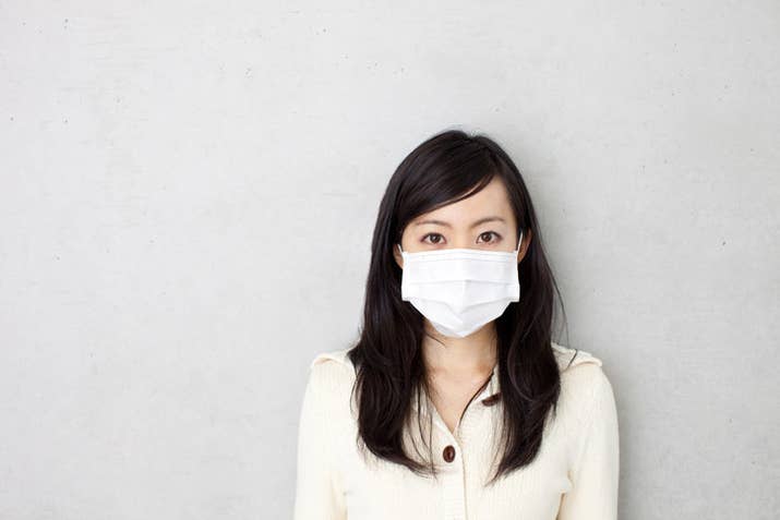 If you get sick in Japan, the polite thing to do is wear a mask, so you don't cough and pass around germs. Many women also use masks when they're feeling too lazy to put on makeup.