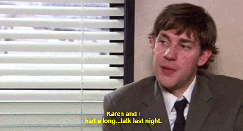 He persuades Karen to move to Scranton, then he's weird with her. He gets pissy when the new apartment she finds happens to be close to his house, so he doesn't want her to take it. When Karen asks, “Did you ever have a thing for Pam?” he says, “No. Why?” That’s a direct lie. Then, when she finds out he did have a thing for Pam and wants to talk it through (as you would), he’s a jerk about that as well: “Karen and I have had a long talk last night, and the night before that, and every night for the last five nights.” Dickkkkkkkk.