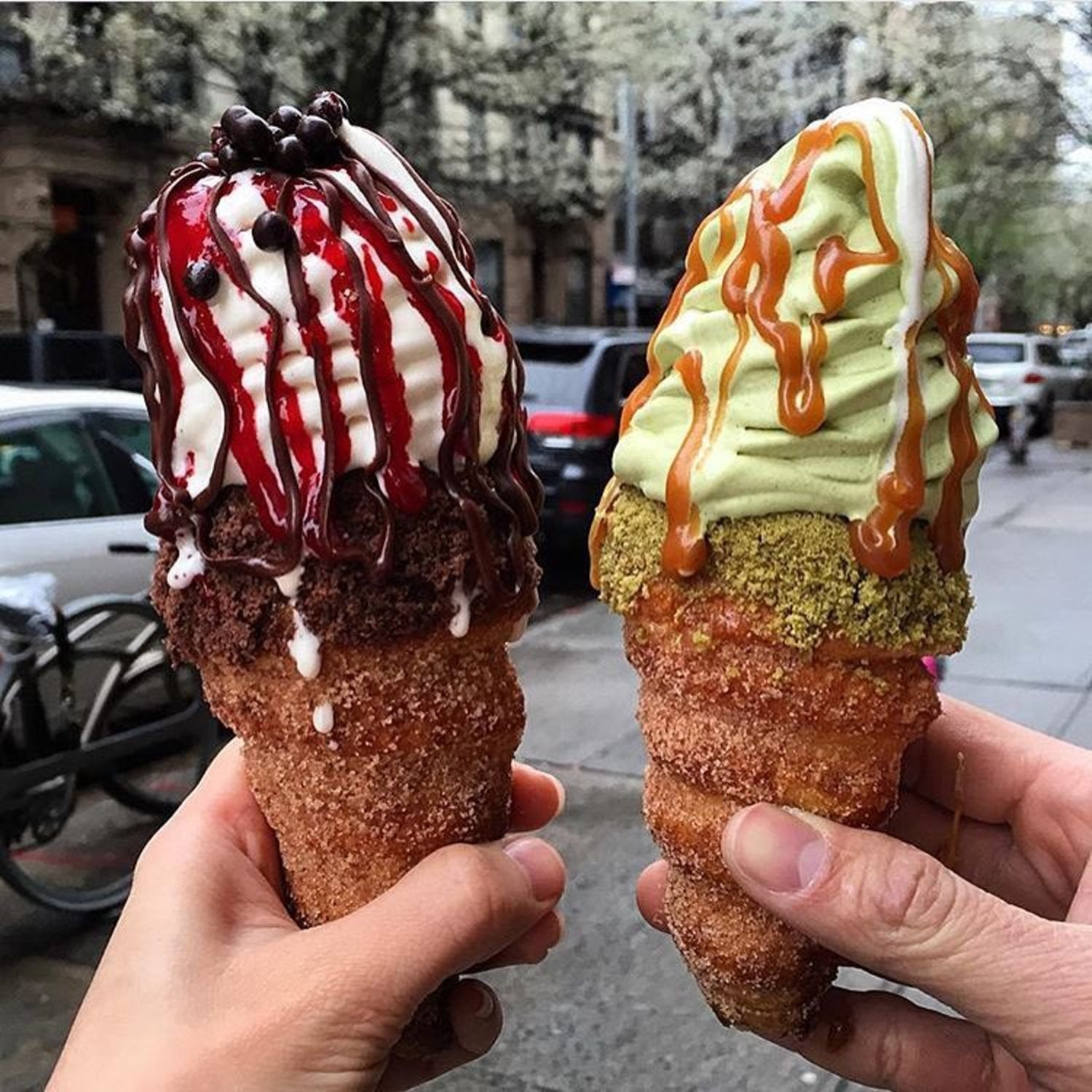 One of the most beloved dessert places in NYC, Chikalicious offers unique dessert that will satisfy any sweet tooth. Served in home-made, cone-shaped crunchy churros with a soft interior, the cone churros are filled with your choice of ice cream or soft serve and toppings. Choose from favorites like S'mores (graham-chocolate ice cream, chocolate fudge, toasted marshmallow, and graham crackers) or Green Tea Red Bean (green tea and vanilla swirl, matcha sauce, and red beans), or create your own from different flavors of ice cream, toppings, and sauces.