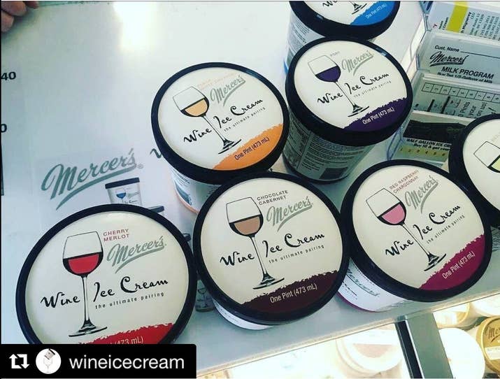 The ultimate PMS ice cream come in flavors like Peach White Zinfandel, Chocolate Cabernet, Lemon Sparkling, Cherry Merlot, Strawberry Sparkling, Port, Red Raspberry Chardonnay, Shiraz, Riesling, and Spice