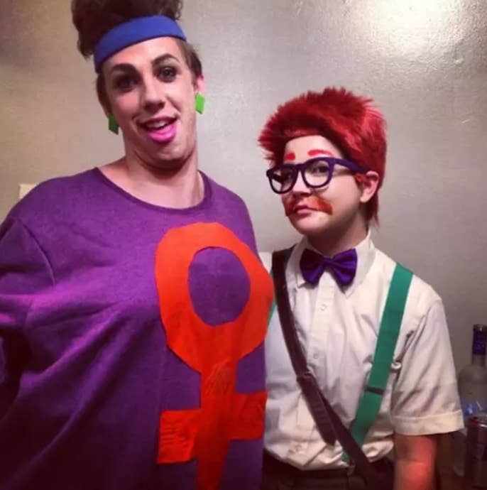 A couple dressed as Phil and Lil&#x27;s parents from &quot;Rugrats&quot;