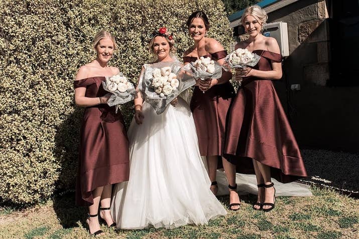 “My bridal party was so excited when they found out they were walking down the aisle with donuts,' Kirk said in a statement. 'My husband and I wanted to have fun at our wedding and we figured, why not have donuts? Everyone loves donuts.'