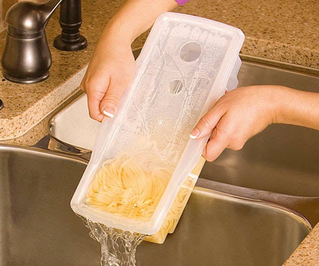Promising Review: "This item is a must-have for any college student that has access to a microwave. It cooks boxed pasta as well as any pot, which can provide a welcome change to the college food. My roommate and I got heavy use out of this thing, and I honestly don't know how I would have survived living in dorms without it." —Justin S.Get it from Amazon for $14.62.Try out a mouth-watering new pasta recipe here.