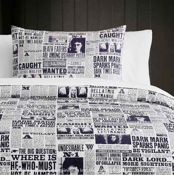 Can't sleep? Roll over and read some of The Daily Prophet! Get the duvet for $89–$139 and the sham for $28.50–$32.50.