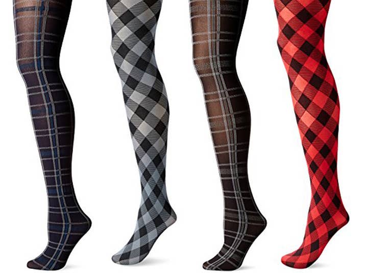 Promising review: "I have been wearing Hue tights for years. I absolutely love them. They are soft and comfortable, not at all scratchy — yet they are tough and durable. I have a few pairs that have been with me through several seasons of wear. I have accidentally had them get mixed in with laundry more times than I care to admit and they still retain their shape, even after running through the washing machine with a load of clothes. They do not pill easily. Mine have not pilled at all and I do not always take the best care of them, though I try. One of the things I love about them is the waist does not roll and the waist hits at your actual waist, which adds to their comfort." —Morgan PennPrice: $3.11+ Rating: 4.2/5 Sizes: 1–5 Color: 4 plaid, 11 solid