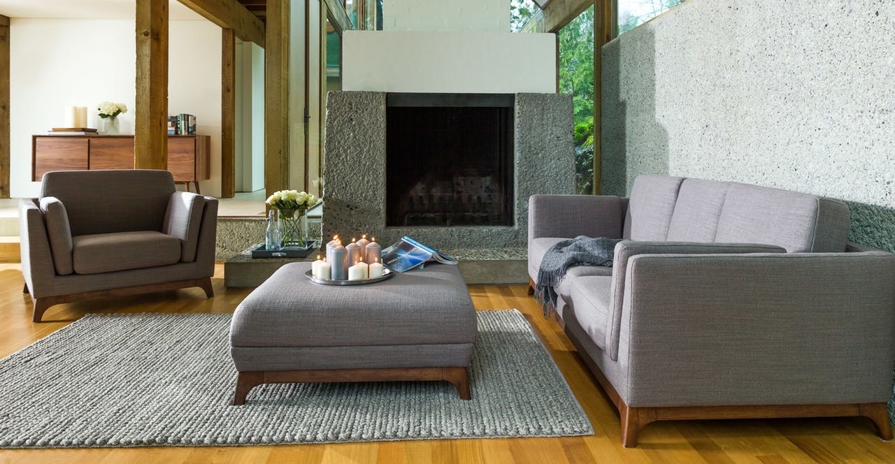 Gray plush modern sofa