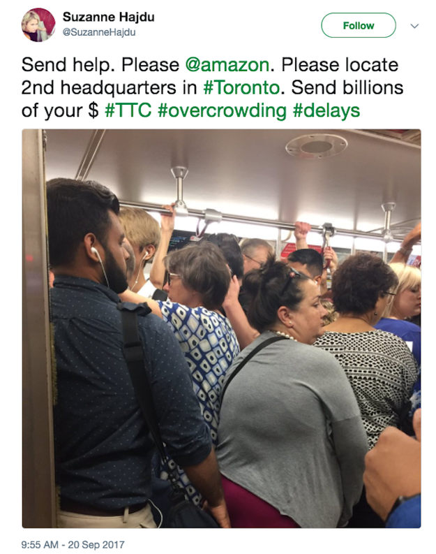 Toronto has also expressed interest. And one Toronto resident made a desperate plea for Amazon to bring its billions to update the city's train system.