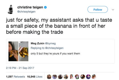 Chrissy Teigen Needed Bananas But Didn T Have Any So Twitter Came Through