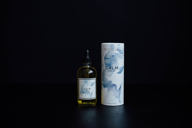 The calm body oil from The Good Hippie combines a deeply nourishing blend of pure botanical oils and skin-loving, peacefully aromatic essential oils to create concentrated hydration, moisture, glowing skin, and profound protection. Unlike traditional lotions and creams that simply "sit" on top of your skin, the oils are readily absorbed into the skin and form a natural barrier to lock in moisture while protecting your skin from external irritants.