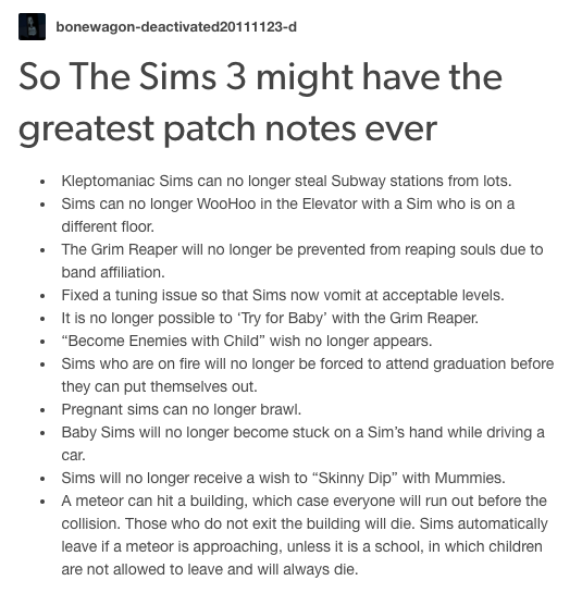 the sims 4 patch notes