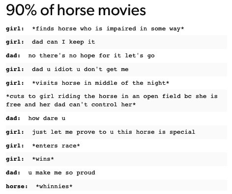 Don't read this plot of literally every horse movie: