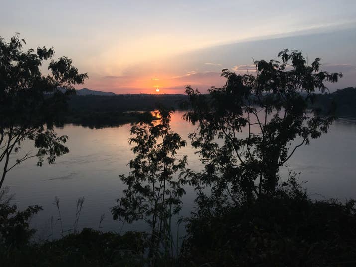 Sunset on the Nile River in Jinja, Uganda.