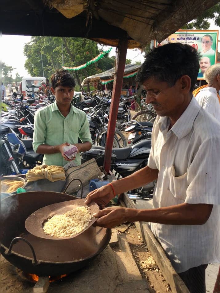 Roadside roasted channa (chickpeas) in Uttar Pradesh, India.