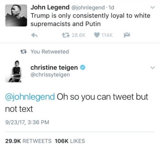 Chrissy Teigen Called John Legend Out On Twitter For Ignoring Her And It S Hilarious