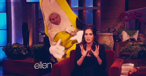 Megan Fox being surprised by a giant banana.