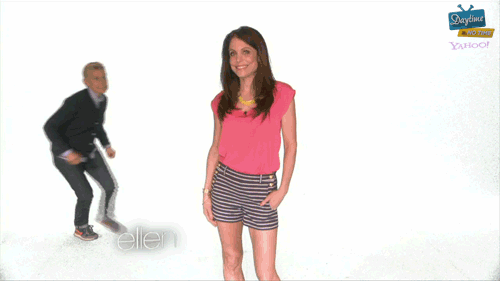 Bethenny Frankel nearly falling over when Ellen surprised her.