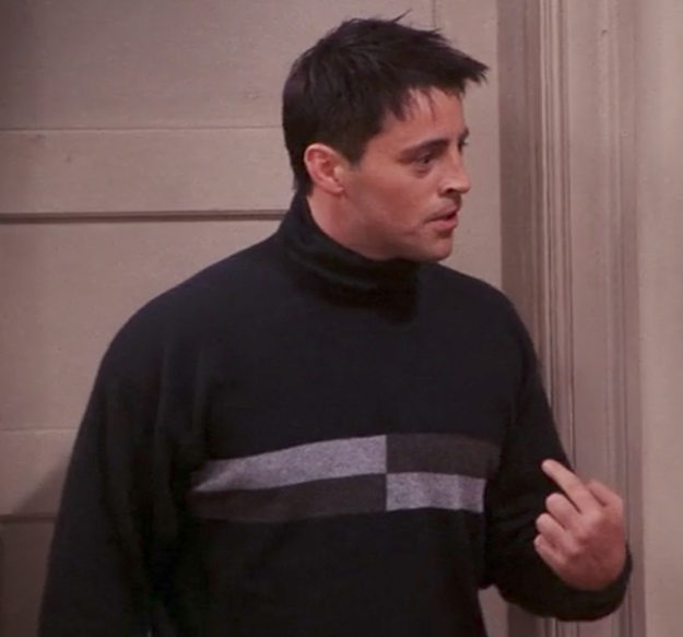 Joey's turtleneck with rectangles.