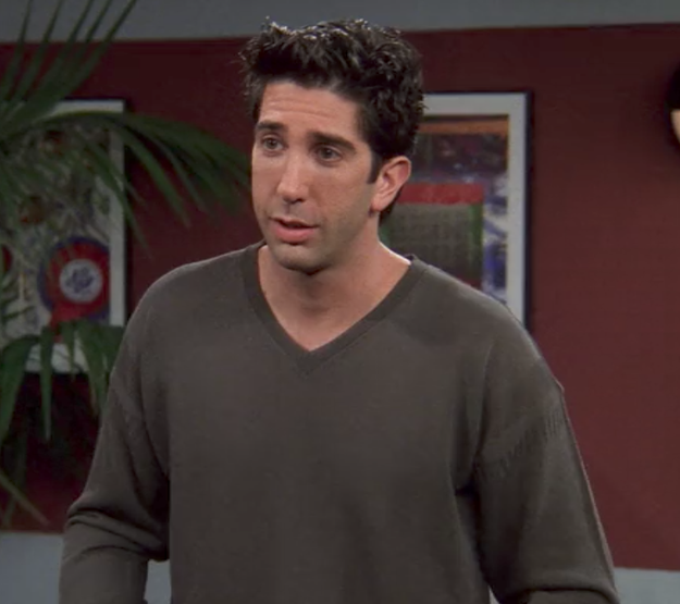 Ross's drab, greyish v-neck.