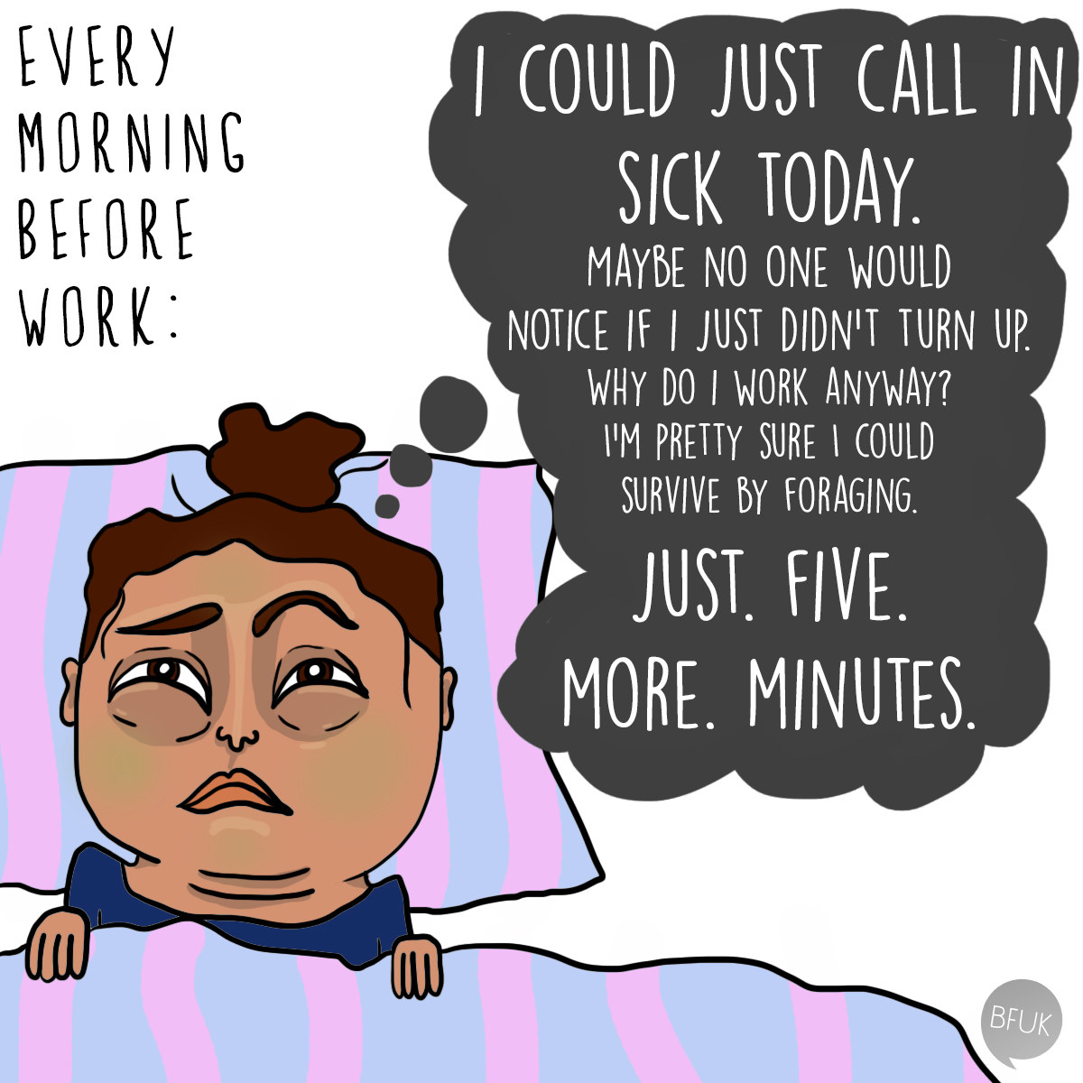 Cartoon outlining someone&#x27;s morning before work