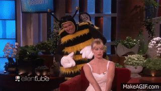 Beth Behrs being scared by a bee.