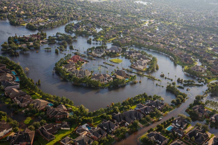 Floodwater surrounds Houston homes in the wake of Hurricane Harvey.