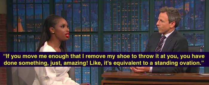 Someone Threw A Shoe At Jennifer Hudson While She Was Performing And She Was Actually Really Excited About It Someone Threw A Shoe At Jennifer Hudson While She Was Performing And She Was Actually Really Excited About It