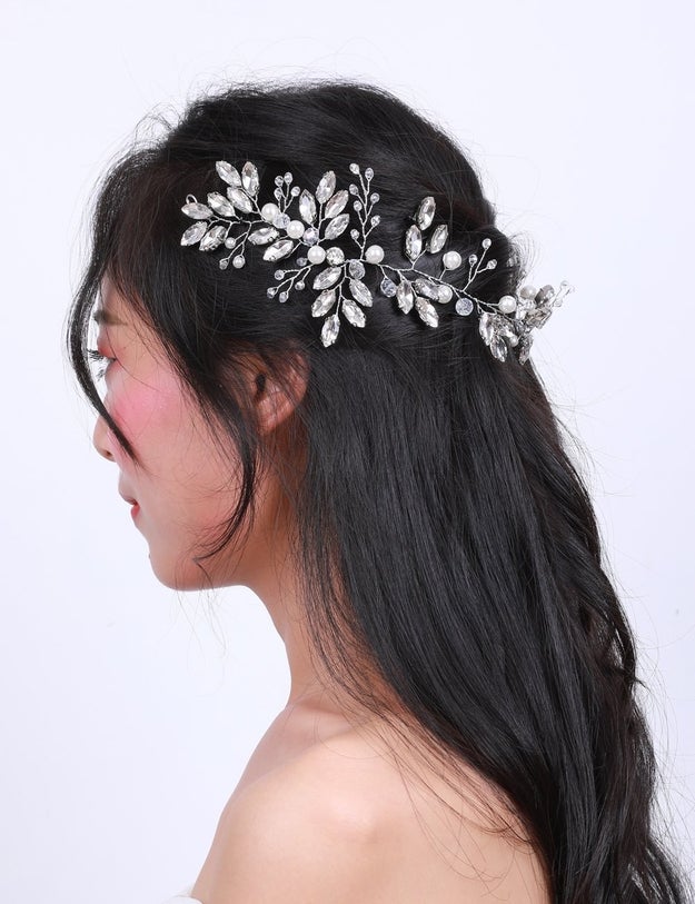 A pearl-and-crystal hair vine that wraps all the way around the back of your head for a show-stopping look.