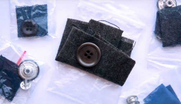Here's the real reason: You probably thought the little swatch was meant for patching holes or something, right? Nope! (Well, possibly, but not primarily.) They're actually there so you can test how the fabric reacts to different detergents.