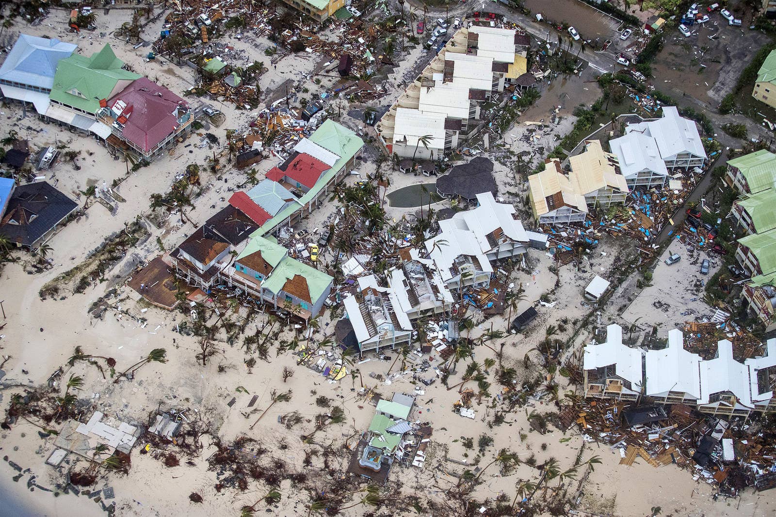 An aerial photograph taken and released by the Dutch department of Defense on Wednesday shows the damage of Hurricane Irma in Philipsburg on the Dutch Caribbean territory of Sint Maarten.