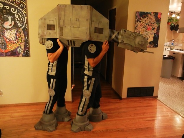 Two people dressed as a tank from Star Wars